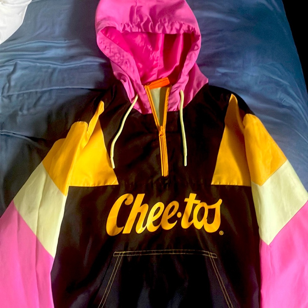Windbreaker hooded “Cheetos” jacket, multicolored, size small